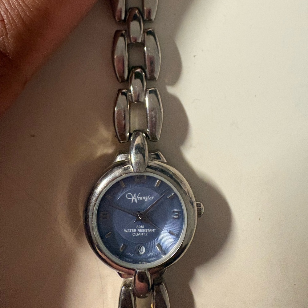 Vintage Wrangler Blue Dial Quartz Watch Silver Tone 90s Western Y2K